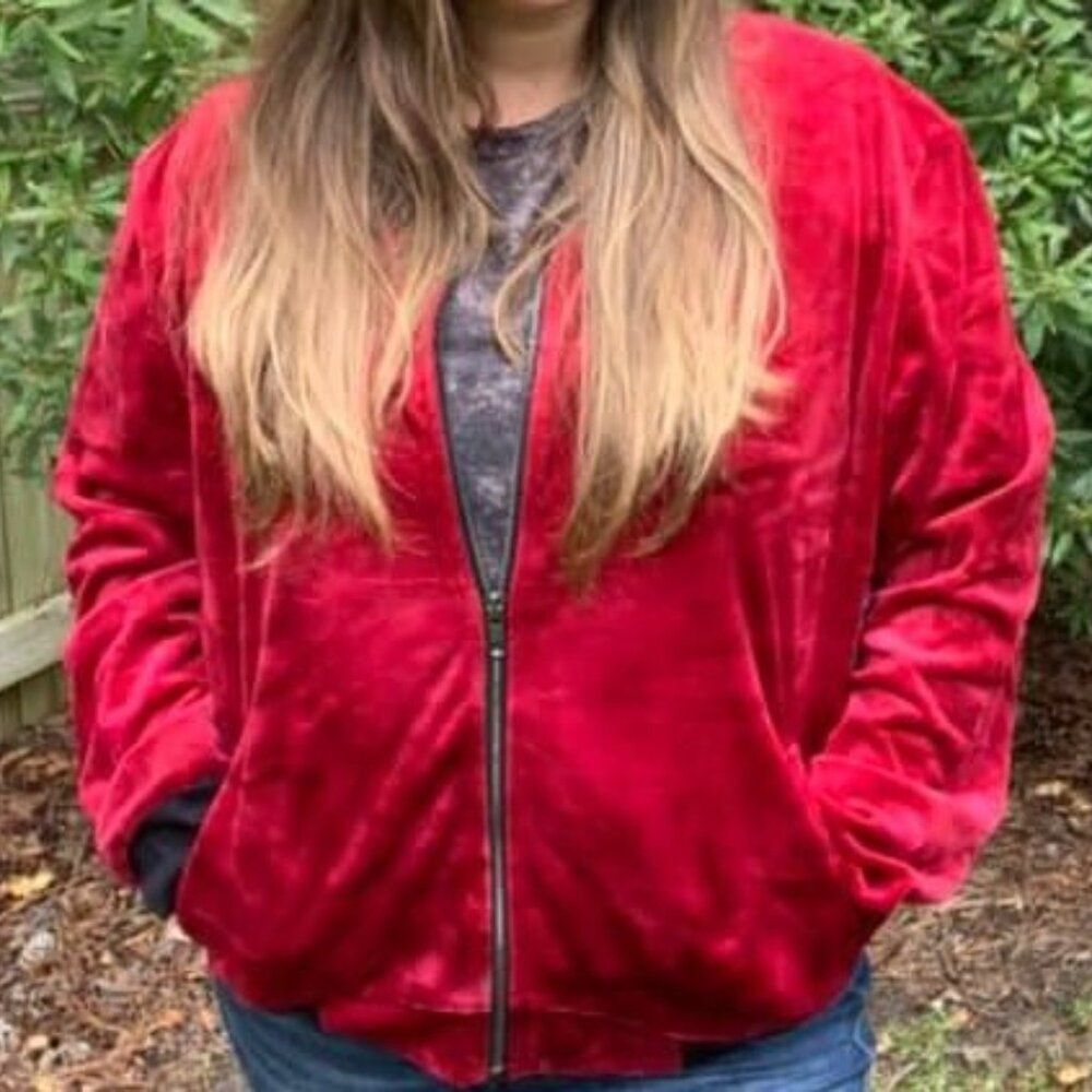 NEW XL LuLaRoe Faux Suede Red Cranberry Velour Stevie Bomber Jacket 90S Y2K